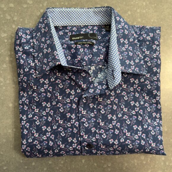 QUIETI Navy Floral Print Button-Up Shirt – Size Medium - Picture 2 of 12